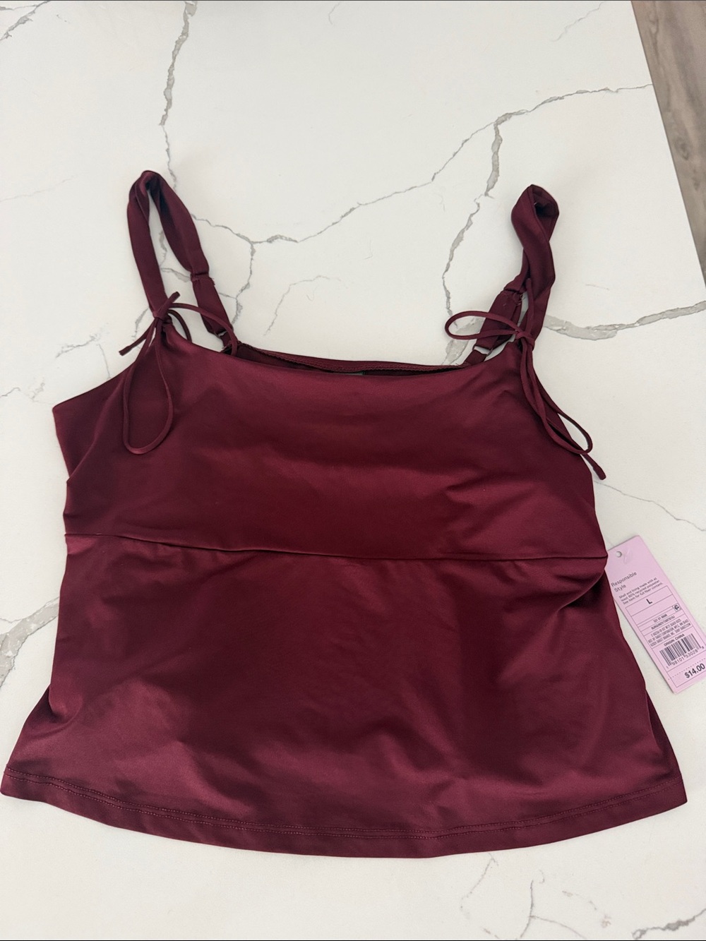 Burgundy Tie-Shoulder Tank Top